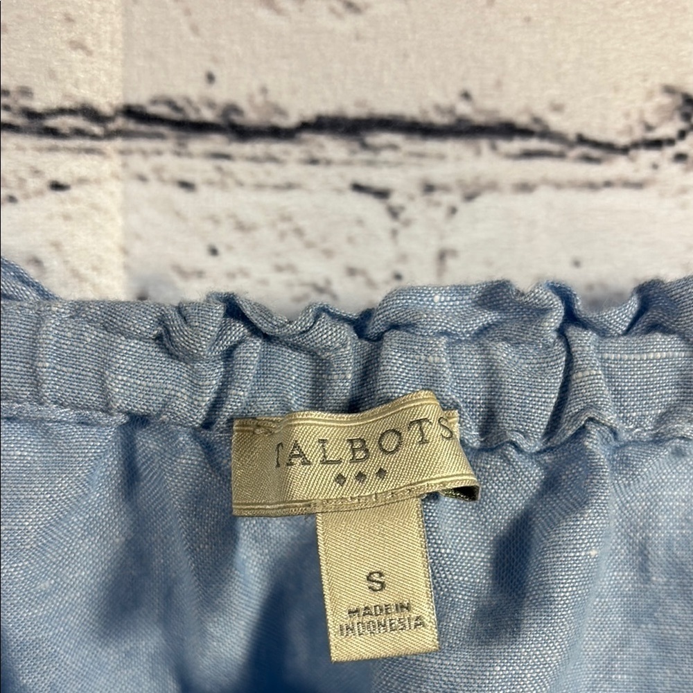Talbots Blue Smocked Bell Sleeve Blouse with Relaxed Fit - Picture 2 of 6
